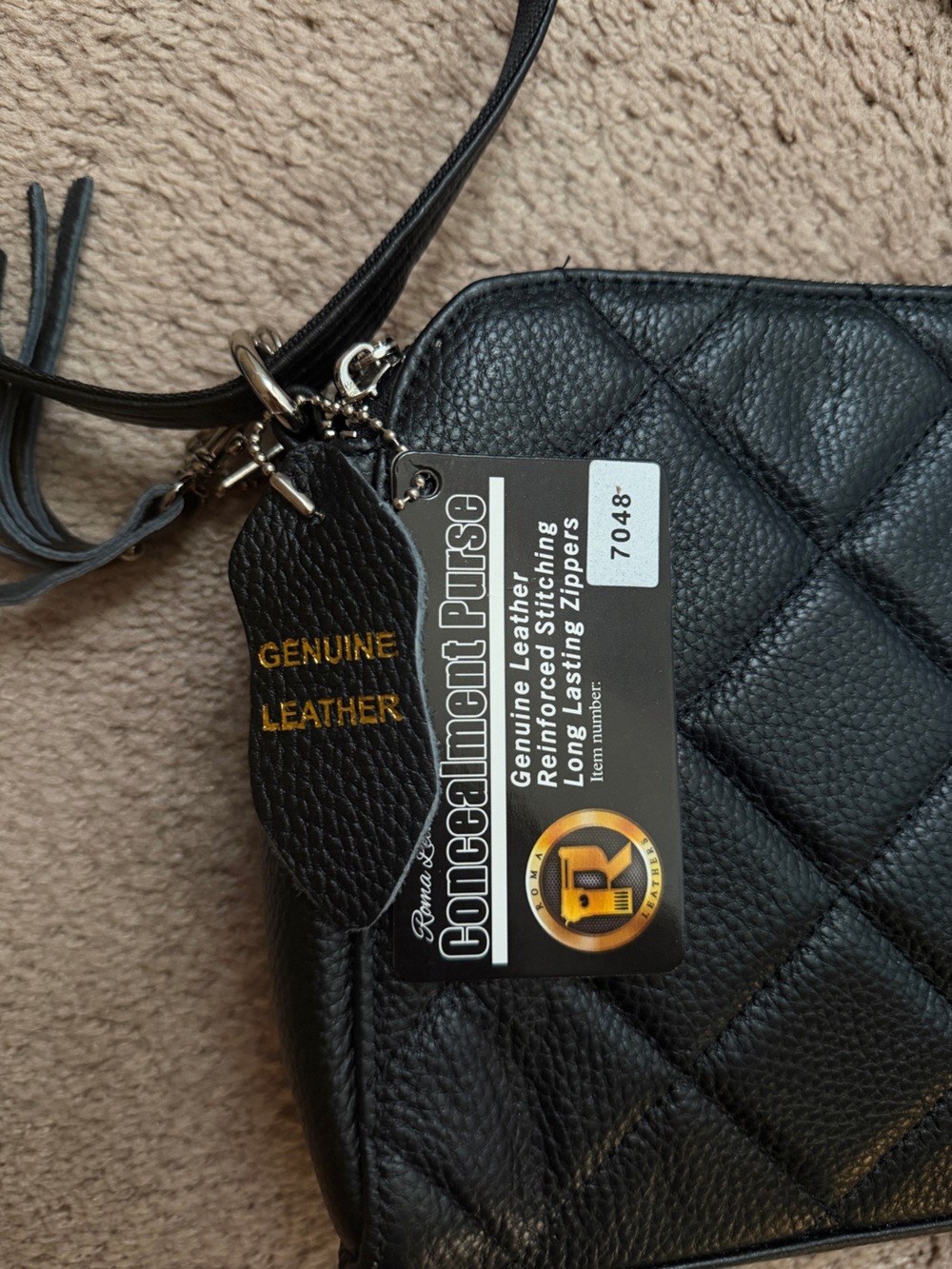 Roma Concealed Carry Genuine Leather Quilted Crossbody Bag - Black